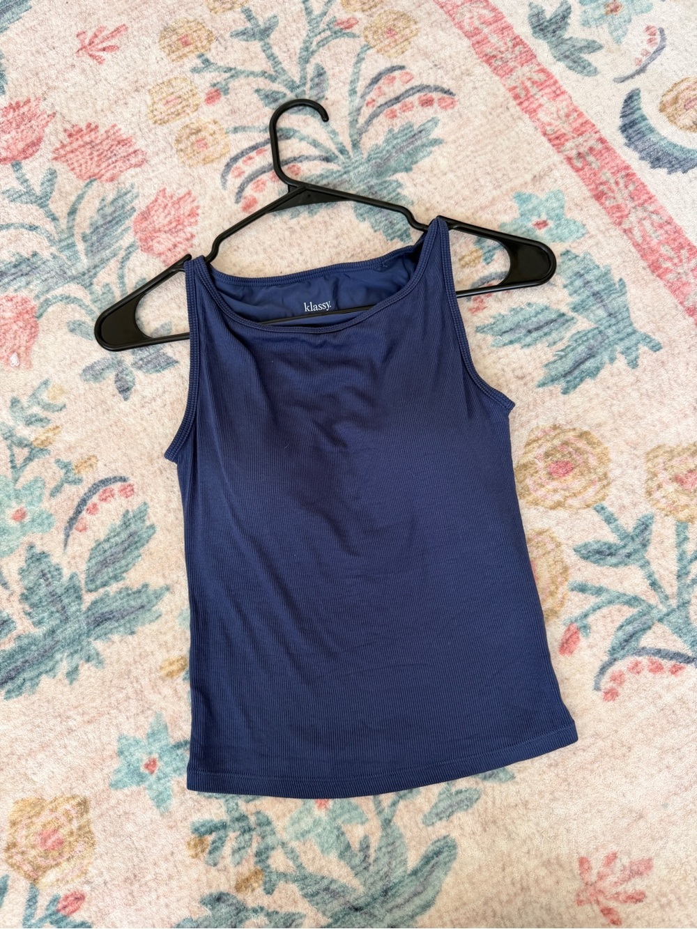 Klassy network boatneck Navy Ribbed Tank Top built in bra